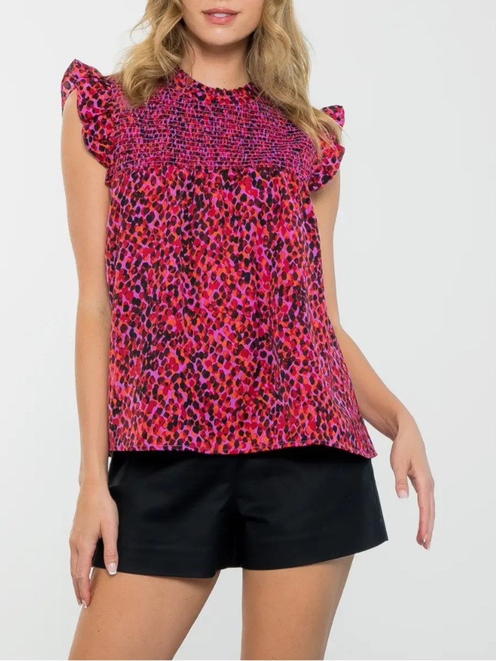 THML Ruffle Sleeve Top in Abstract Dot Print